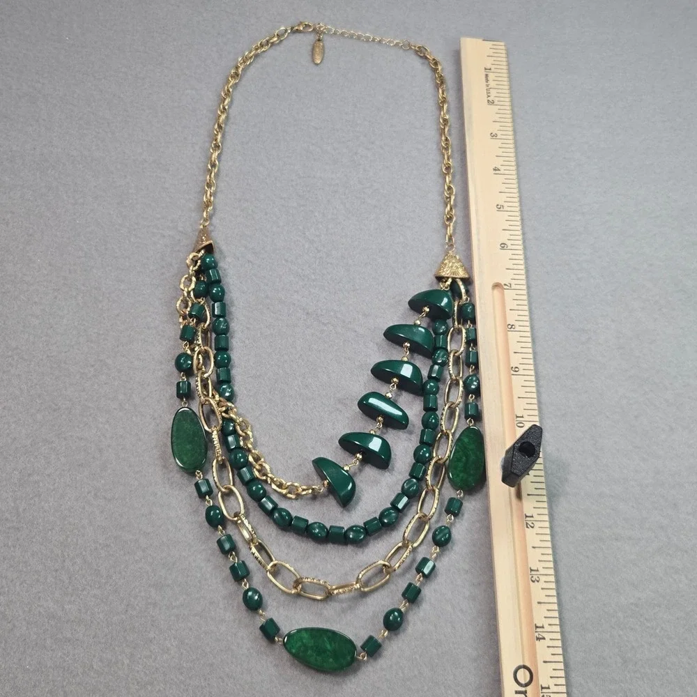 Plunder Design Necklace Womens OS Green‎ Multi Strand Beaded Gold Tone Statement